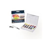 Derwent Inktense Set da 24 Acquerelli, Solubili in Acqua, 1 Mini Waterbrush e 6 Tavolozze di Miscelazione, Adatto a Dipingere su Carta e Tessuti, Qualità Professionale, 2306318