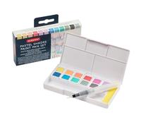 Derwent Set di Colori Pastel Shades Paint 1 x Vaschetta da 12 Colori Pastello Assortiti, 1 x Mini Water Brush, 5 x Tavolozze da Miscelazione, 1 x Spugna, 147 mm x 100 mm x 23 mm