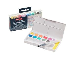 Derwent Set di Colori Pastel Shades Paint 1 x Vaschetta da 12 Colori Pastello Assortiti, 1 x Mini Water Brush, 5 x Tavolozze da Miscelazione, 1 x Spugna, 147 mm x 100 mm x 23 mm