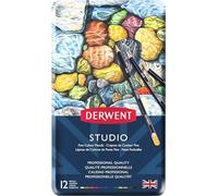 Derwent Studio Set di 12 Matite Colorate per Disegnare e Colorare, Ideali per Illustrazioni e Rifinire i Dettagli, Astuccio in Metallo Incluso, Qualità Professionale