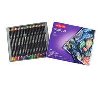 Derwent Studio Set di 24 Matite Colorate per Disegnare e Colorare, Ideali per Illustrazioni e Rifinire i Dettagli, Astuccio in Metallo Incluso, Qualità Professionale