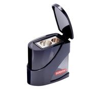 Derwent Temperamatite a Doppio Foro con Contenitore Realizzato in Metallo Resistente, Adatto a Matite da Disegno e Matite Colorate, Fori da 11,5 mm e 8,25 mm, Nero, 2306123