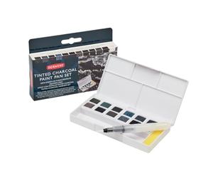 Derwent Tinted Charcoal Set di 12 Colori a Carboncino Acquarellabili e Sfumabili, Include 1 x Astuccio Portatile, 5 x Tavolozze, 1 x Mini Waterbrush ed 1 x Spugna per la Pulizia