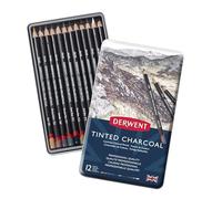 Derwent Tinted Charcoal Set di 12 Matite Colorate Acquerellabili a Carboncino per Disegnare e Scrivere, Ideali per le Sfumature, Qualità Professionale