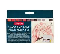 Derwent Shade & Tone Set di 16 Pezzi con Tavolozza da 12 x Colori Misti Inktense, Graphitint, Carboncino e Pastello, 1 x Matita Terracotta, 1 x Matita Onice, 1 x Matita B e 1 x Mini Waterbrush