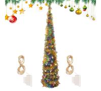 Derwrtup Albero di Natale con illuminazione, albero di Natale realistico, 1,5 m, decorazione per giardino anteriore, soggiorno, tavolo per esterni
