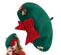 Derwrtup Berretto natalizio da donna | Berretto caldo alla moda, berretto da basco da donna francese, elegante berretto invernale per donne e ragazze, berretto decorativo