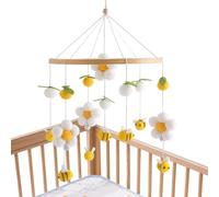 Derwrtup Mobile per bambini e cameretta dei bambini, giocattolo ornamentale in legno, con pompon, fiori e giocattolo per culla, per ragazze, bambini, asilo, casa, in viaggio e nel passeggino