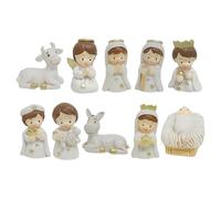 Derwrtup Set presepe per bambini, 12 pezzi, dipinta a mano, in resina, con Gesù bambino Maria Giuseppe | Dipinta a mano Gesù Bambino Maria Giuseppe Sculture Statua per Famiglie Cristiane Casa