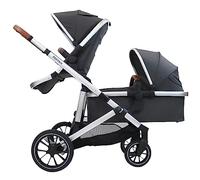 Deryan Passeggino per 2 bambini - per neonati e bambini in età prescolare - carrozzine fino a 50 kg - passeggino - passeggino da viaggio 2 in 1 set completo - grigio