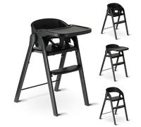 Deryan Seggiolone per bambini e bambini 0-3 anni - Seggiolone pieghevole in legno - Include cintura a 5 punti - Regolabile in altezza e pieghevole - Include cintura di sicurezza e vassoio (Nero)