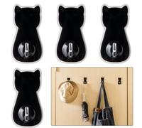 DeryArcle 4 Pezzi Gancio Muro Gatto, Ganci Adesivi Neri Gancio da Parete Animali Cat Adhesive Hook per Cappotti Sciarpe Asciugamani Borse Chiavi Accappatoio (Tipo B)