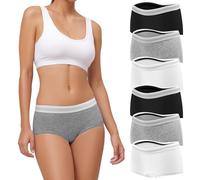 Desanlapi Mutande Boxer Donna Cotone Elasticizzato Slips Cotone Hipster comode Biancheria Intimo Cotone Slip Vita Media Mutandine Culotte Pacco da 6 Nero Bianco Grigio S