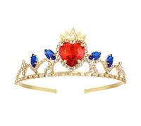 Descendants 4 Tiara Evie - Corona dorata a forma di cuore rosso, corona da principessa, per Halloween, feste di compleanno, Natale, accessorio per capelli per ragazze, 2*4.8 inch, lega, Strass