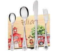 DEschenk Posate Bambini Personalizzate - Forchette Bambini In Acciaio Inox Con Nome Inciso - Diversi Motivi Disponibili (Vigili del fuoco)