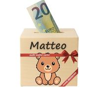DEschenk Salvadanaio In Legno Personalizzabile per Banconote E Monete, Con Il Nome Desiderato - Libro Risparmio Soldi Unico - Libretto Risparmio Soldi (Orso)