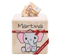 DEschenk Salvadanaio In Legno Personalizzabile per Banconote E Monete, Con Il Nome Desiderato - Libro Risparmio Soldi Unico - Libretto Risparmio Soldi (Elefante)
