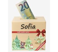 DEschenk Salvadanaio In Legno Personalizzabile per Banconote E Monete, Con Il Nome Desiderato - Libro Risparmio Soldi Unico - Libretto Risparmio Soldi (Animali della foresta)