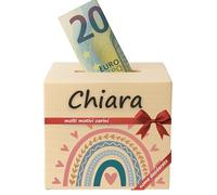 DEschenk Salvadanaio In Legno Personalizzabile per Banconote E Monete, Con Il Nome Desiderato - Libro Risparmio Soldi Unico - Libretto Risparmio Soldi (Arcobaleno)