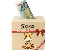 DEschenk Salvadanaio In Legno Personalizzabile per Banconote E Monete, Con Il Nome Desiderato - Libro Risparmio Soldi Unico - Libretto Risparmio Soldi (Giraffa)