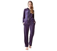 DeSen Donna Tuta in Velluto di Ciniglia da Casa e Tempo Libero, Tuta da Ginnastica per Jogging Training Sportiva Casual, Pigiama con Paillettes sul Petto (Viola Scuro, 40-42)