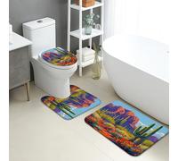 Desert Blooms - Set di 3 tappetini da bagno colorati con cactus paesaggio, assorbente, antiscivolo, a forma di U, lavabile, ispirato alla natura, ad asciugatura rapida, in memory foam, set di tappeti