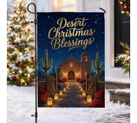 Desert Christmas Blessings Citazione Missione Chiesa Bandiera Giardino 30,5 | Tema sudoccidentale, Bandiera del cortile, Percorso Luminaria, Stelle di Natale fiorite, Skyline notturno illuminato dalle