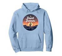 Desert Dreaming: Incantevole Tramonto Cactus Paesaggio Arte Felpa con Cappuccio, Unisex per Adulti, Blu Polveroso, L