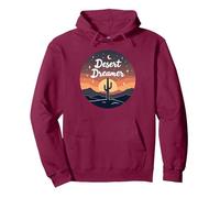 Desert Dreaming: Incantevole Tramonto Cactus Paesaggio Arte Felpa con Cappuccio, Unisex per Adulti, Bordeaux, L