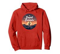 Desert Dreaming: Incantevole Tramonto Cactus Paesaggio Arte Felpa con Cappuccio, Unisex per Adulti, Rosso, L
