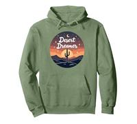 Desert Dreaming: Incantevole Tramonto Cactus Paesaggio Arte Felpa con Cappuccio, Unisex per Adulti, Verde Salvia, L