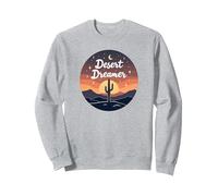 Desert Dreaming: Incantevole Tramonto Cactus Paesaggio Arte Felpa, Unisex per Adulti, Grigio Melange, L
