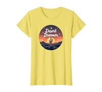 Desert Dreaming: Incantevole Tramonto Cactus Paesaggio Arte Maglietta, Donna, Limone, L