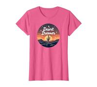 Desert Dreaming: Incantevole Tramonto Cactus Paesaggio Arte Maglietta, Donna, Rosa mélange, L