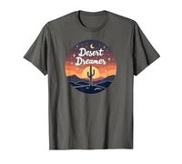 Desert Dreaming: Incantevole Tramonto Cactus Paesaggio Arte Maglietta, Uomo, Asfalto, L