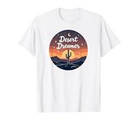 Desert Dreaming: Incantevole Tramonto Cactus Paesaggio Arte Maglietta, Uomo, Bianco, L