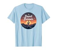 Desert Dreaming: Incantevole Tramonto Cactus Paesaggio Arte Maglietta, Uomo, Celeste, L