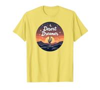 Desert Dreaming: Incantevole Tramonto Cactus Paesaggio Arte Maglietta, Uomo, Limone, L