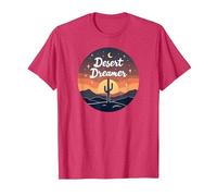 Desert Dreaming: Incantevole Tramonto Cactus Paesaggio Arte Maglietta, Uomo, Rosso mélange, L