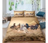 Desert horses gallopingcopripiumino microfibra 3 pezzi motivo 3D con cerniera Wild animal art Set Di Copripiumino con federe per cuscini soffice morbido e comodo for adulti Super king（260x220cm）