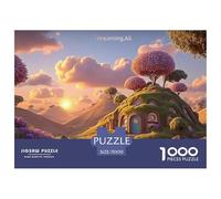 Desert Landscape at Sunset 1000 Pezzi Carta Ecologica Puzzle Hobbit-style House Sfida Unica Gioco Creativo Puzzle Decorazioni Per La Casa 70x50cm/1000pcs