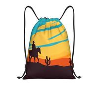 Desert Wild West Cowboy Borsa Coulisse Sacchetta Stringa Pieghevole Borsa con Cordoncino per Vita Quotidiana Vacanze Yoga 36X42Cm