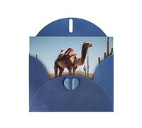 Deserto carino cammello orizzontale Holiday Card con busta blu a forma di cuore e scrivere vari auguri di vacanza