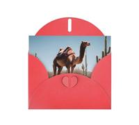Deserto carino cammello orizzontale Holiday Card con busta rossa a forma di cuore e scrivere vari auguri di festa