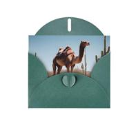 Deserto carino cammello orizzontale Holiday Card con busta verde scuro a forma di cuore e scrivere vari auguri di vacanza
