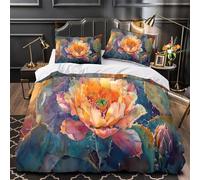 Deserto Fiore Bloom Set Di Copripiumino 3 Pezzi microfibra ultra morbido stampa 3D con federa Acquerello Cactus Set Di Copripiumino cerniera soffice ultra morbido for adolescenti Single（140x200cm）