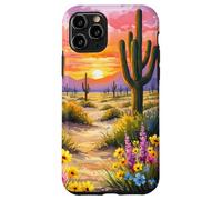 Deserto Tramonto Cactus Wildflower Arizona Paesaggio Arte Custodia per iPhone 11 Pro
