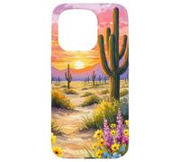 Deserto Tramonto Cactus Wildflower Arizona Paesaggio Arte Custodia per iPhone 15 Pro