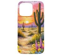 Deserto Tramonto Cactus Wildflower Arizona Paesaggio Arte Custodia per iPhone 15 Pro Max