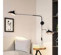 DESHOME Applique con Braccio Orientabile a Spina Nero 120cm Lampada da Parete Industriale Vintage Luce da Parete Lunga da Interno Regolabile con Cavo e Interruttore, per Soggiorno, Comodino, Studio